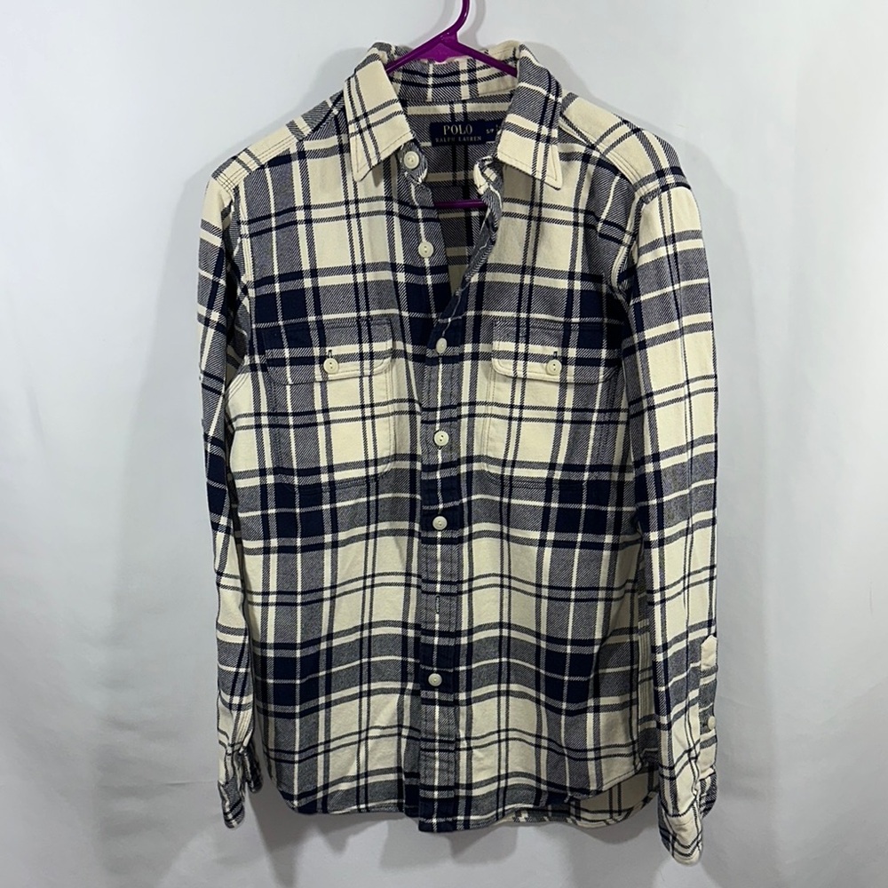 Polo by Ralph Lauren Casual Blue and Cream Button Up Shirt Small